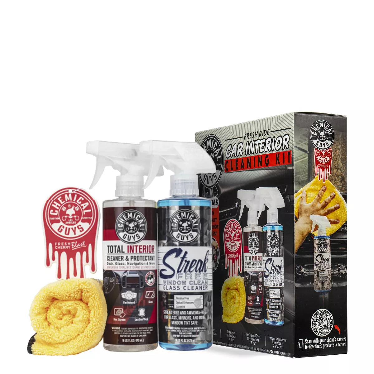 Chemical Guys 4Pc Interior Essentials: Liquid Automotive Cleaning Kit for Car Care, Fresh Scented Cleaners